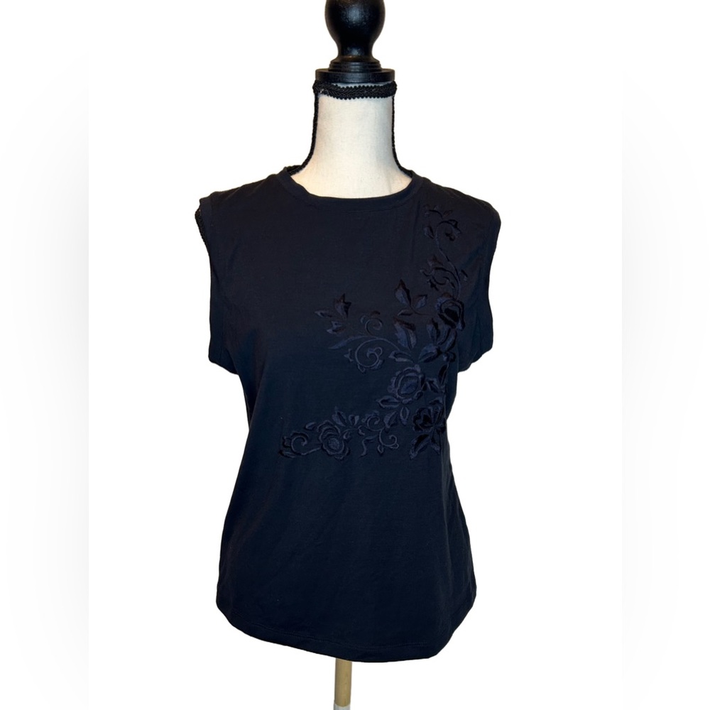 Philosophy di Alberta Ferretti Black Floral Embroidered Top Italy Size 10 M/L - Picture 1 of 8